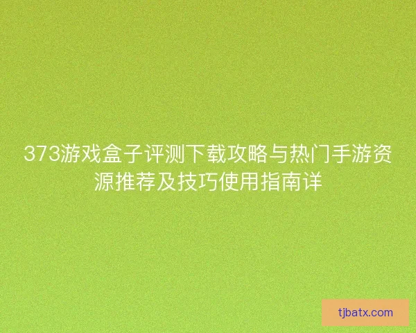 373游戏盒子评测下载攻略与热门手游资源推荐及技巧使用指南详